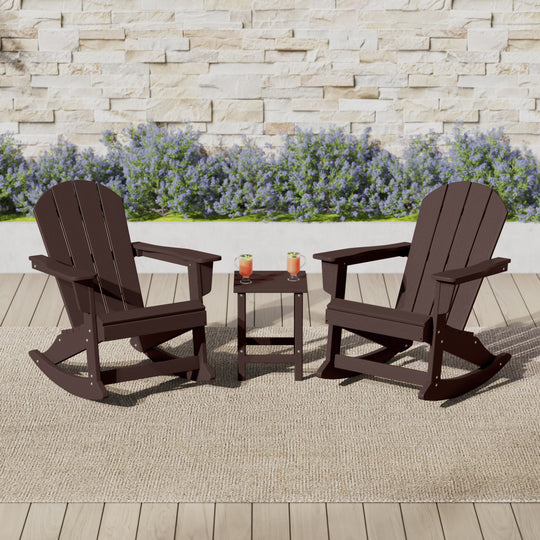 Malibu 3-Piece set Outdoor / Patio Poly Adirondack rocking chairs with a side table ( 2 seater )