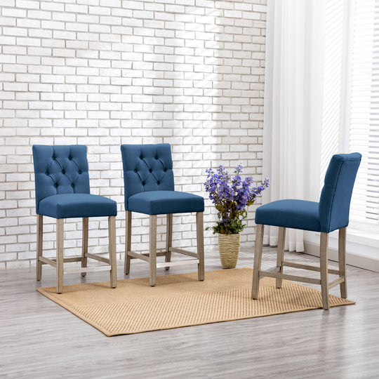 Hayes 24" Linen Fabric Tufted Counter Stool (Set of 3), Antique Gray