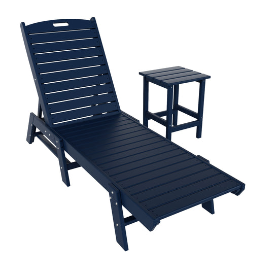 Malibu 2-Piece Poly Outdoor Patio Chaise Lounge Chair with Side Table Set