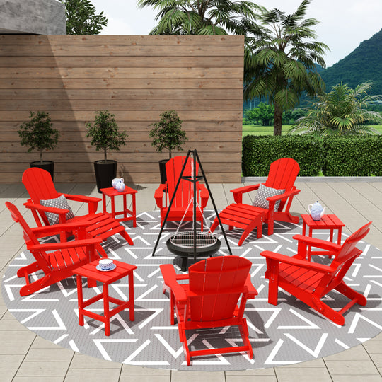 Malibu 12-Piece Outdoor Folding Poly Adirondack Chair With Ottoman And Side Table