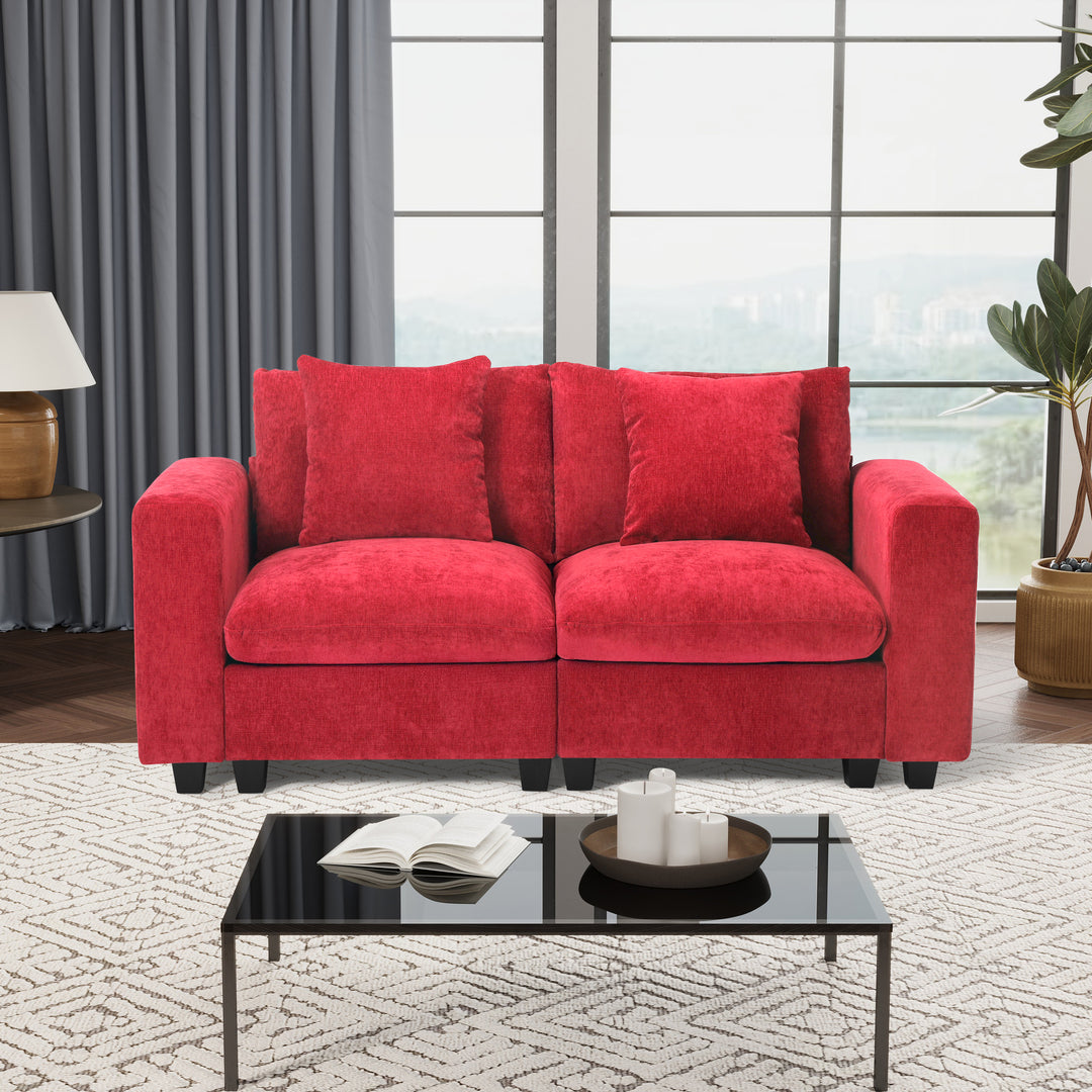 Augusta 70" Modular Chenille Loveseat Sofa With USB/Type-C Ports and Side Pockets