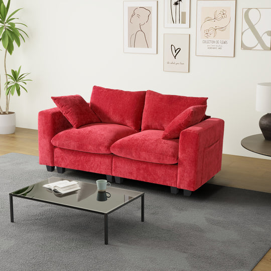 Augusta 70" Modular Chenille Loveseat Sofa With USB/Type-C Ports and Side Pockets