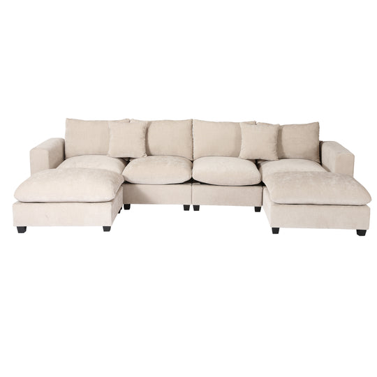 Augusta 128" Chenille Modular U-Shaped Sectional Couch and Chaise With USB/Type-C Ports and Side Pockets
