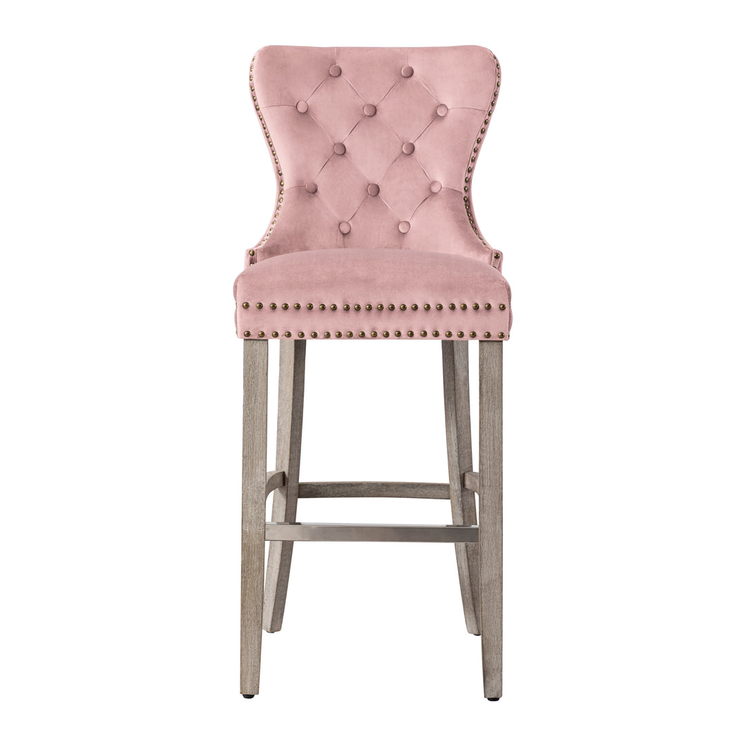 Wordford 29" Tufted Velvet Bar Stool, Antique Gray