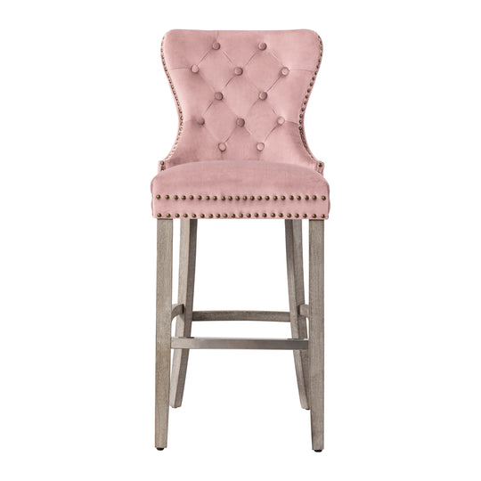 Wordford 29" Tufted Velvet Bar Stool, Antique Gray