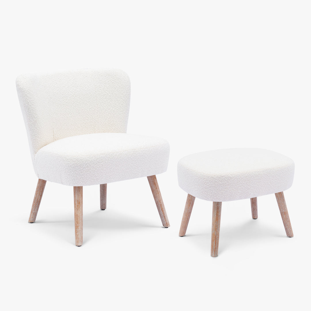 Genevieve Mid-Century Boucle Accent Chair with Ottoman Foot Stool Set