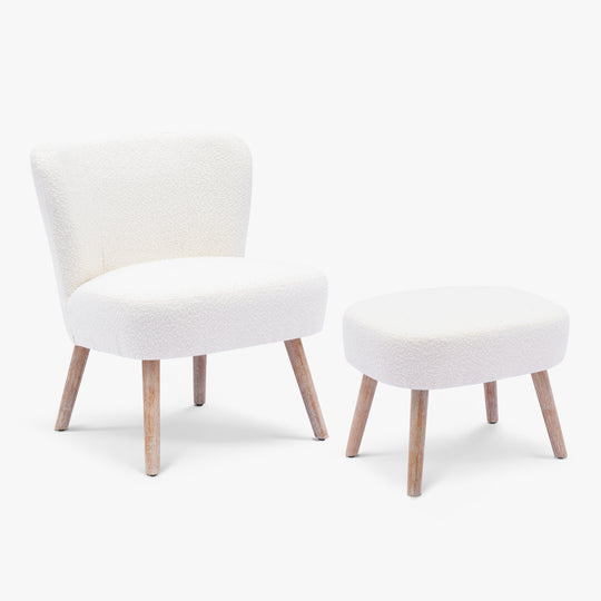 Genevieve Mid-Century Boucle Accent Chair with Ottoman Foot Stool Set