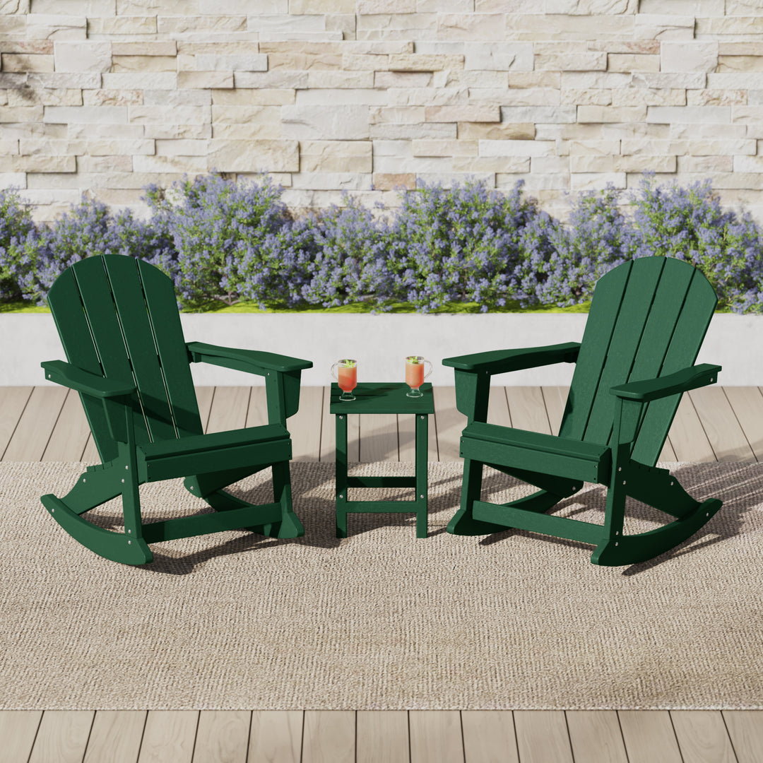 Malibu 3-Piece set Outdoor / Patio Poly Adirondack rocking chairs with a side table ( 2 seater )
