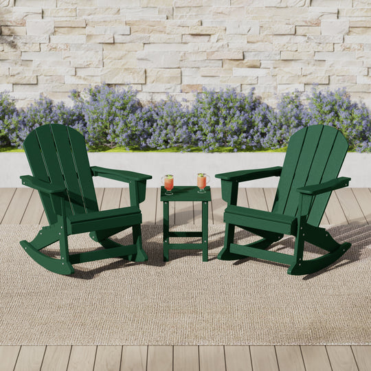 Malibu 3-Piece set Outdoor / Patio Poly Adirondack rocking chairs with a side table ( 2 seater )