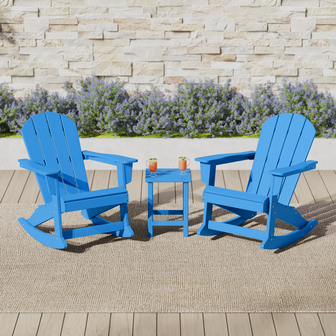 Malibu 3-Piece set Outdoor / Patio Poly Adirondack rocking chairs with a side table ( 2 seater )