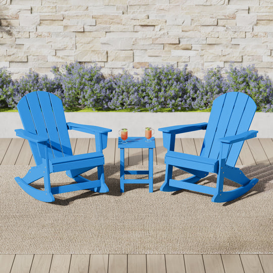 Malibu 3-Piece set Outdoor / Patio Poly Adirondack rocking chairs with a side table ( 2 seater )
