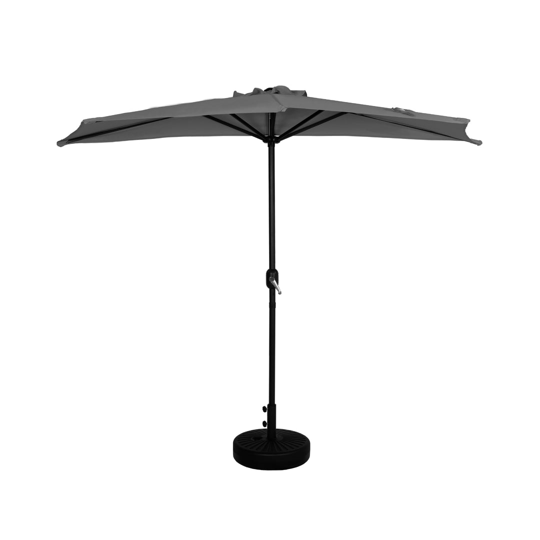 Lanai 9 ft. Aluminum Half Market Crank Lift Patio Umbrella with Black Round Base