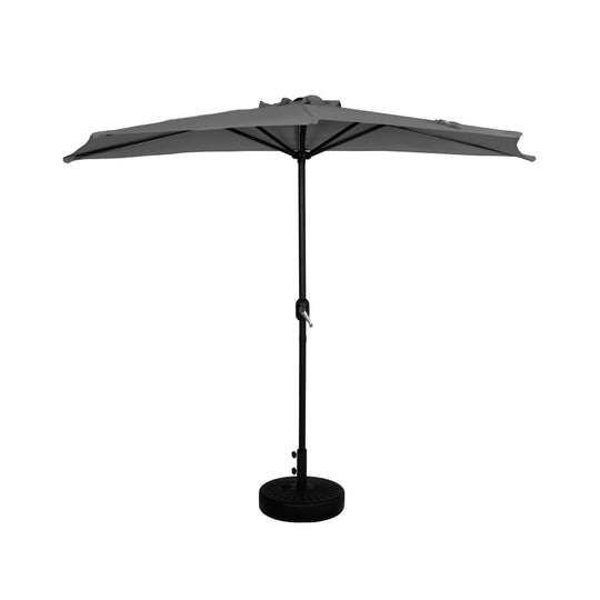 Lanai 9 ft. Aluminum Half Market Crank Lift Patio Umbrella with Black Round Base