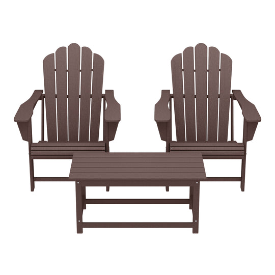 Highland 3-Piece Adirondack Chairs with Cup Holders and Coffee Table Set