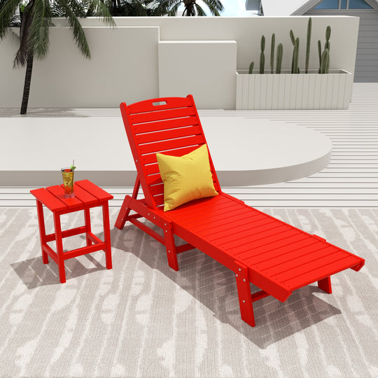 Malibu 2-Piece Poly Outdoor Patio Chaise Lounge Chair with Side Table Set