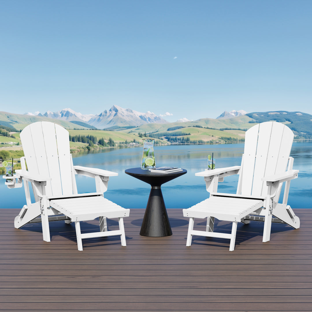 Malibu Folding Adjustable Adirondack Chair with Retractable Ottoman and Cup Holder (Set of 2)
