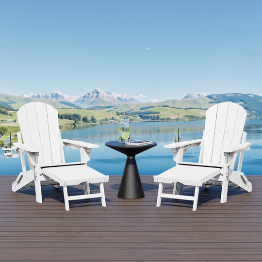 Malibu Folding Adjustable Adirondack Chair with Retractable Ottoman and Cup Holder (Set of 2)
