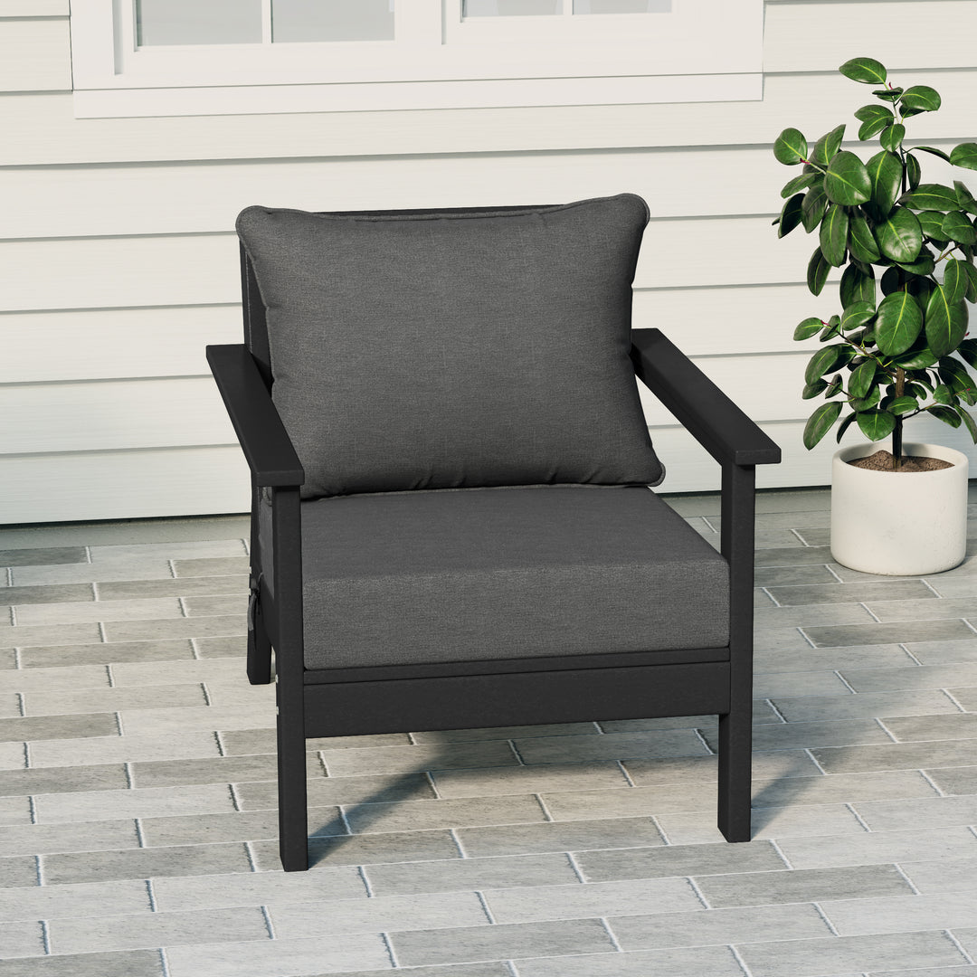 Avalon Outdoor Modern HDPE Patio Club Chair with Deep Seat Cushions