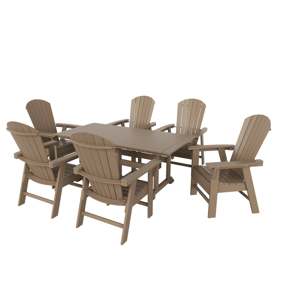 Dylan 7 Piece Outdoor Patio Dining Table and Adirondack Armchair Set