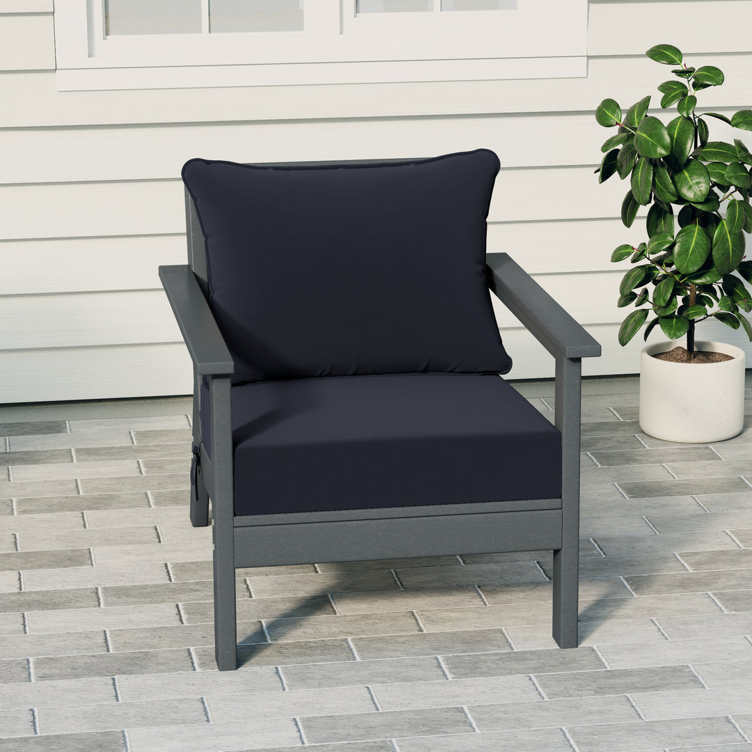 Avalon Outdoor Modern HDPE Patio Club Chair with Deep Seat Cushions