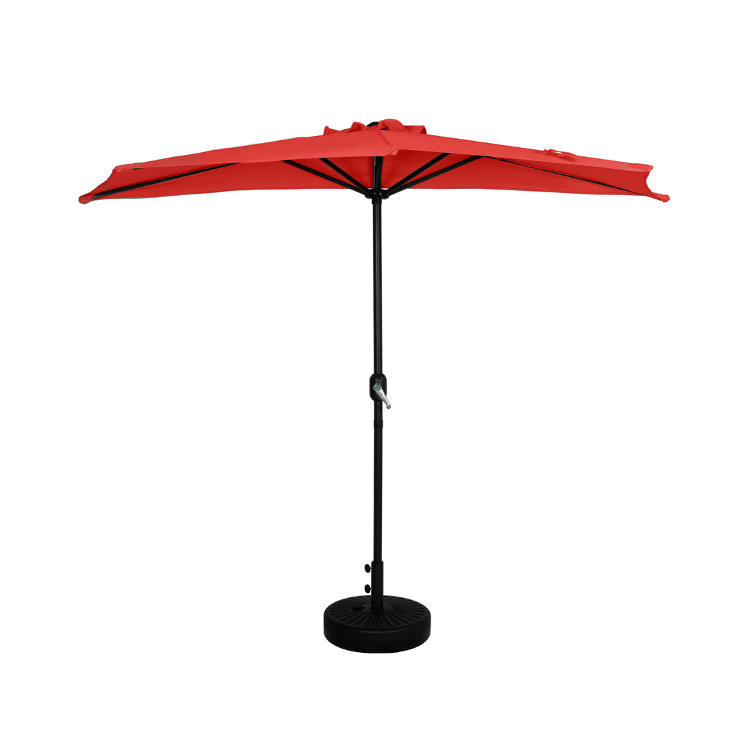Lanai 9 ft. Aluminum Half Market Crank Lift Patio Umbrella with Black Round Base