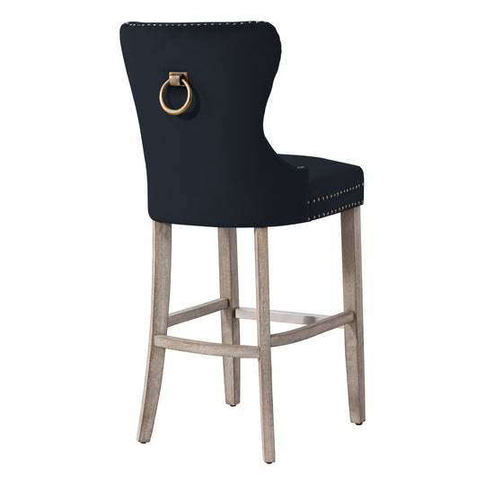 Wordford 29" Tufted Velvet Bar Stool, Antique Gray