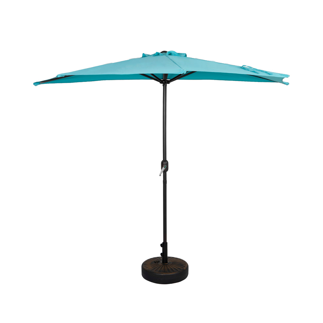 Lanai 9 ft. Aluminum Half Market Crank Lift Patio Umbrella with Bronze Round Base