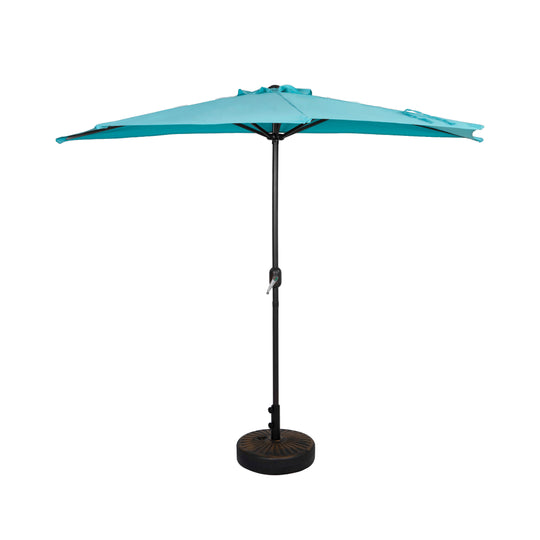 Lanai 9 ft. Aluminum Half Market Crank Lift Patio Umbrella with Bronze Round Base