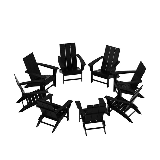 Ashore 8-Piece Modern Poly Folding Adirondack Chair Set
