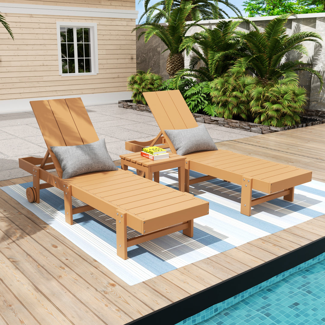 Ashore 3 Piece Modern Poly Reclining Chaise Lounge With Wheels