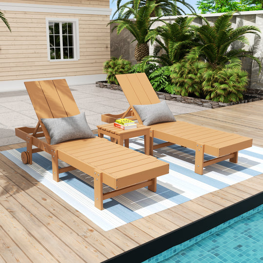 Ashore 3 Piece Modern Poly Reclining Chaise Lounge With Wheels