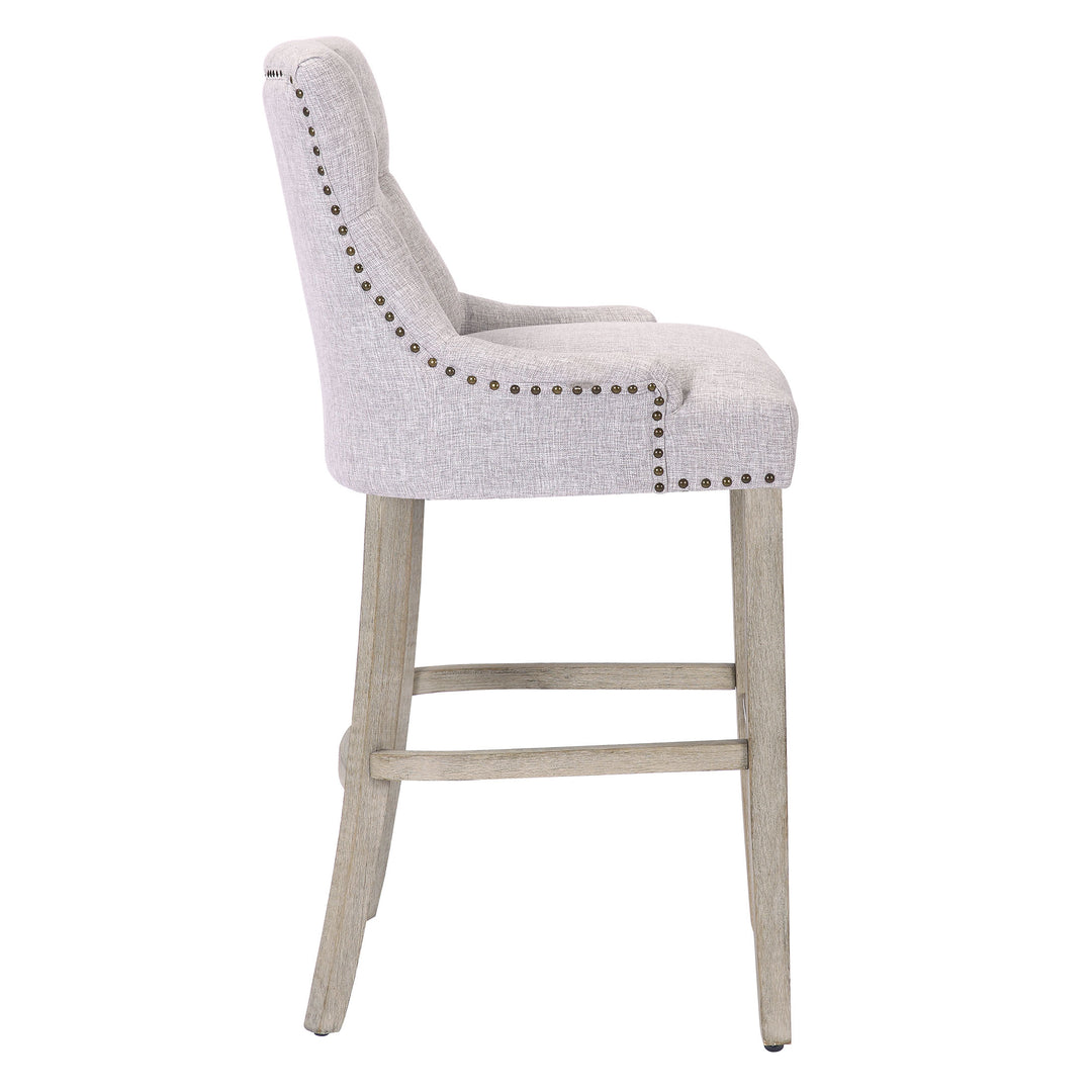 Hayes 29" Upholstered Tufted Wood Bar Stool, Antique Gray