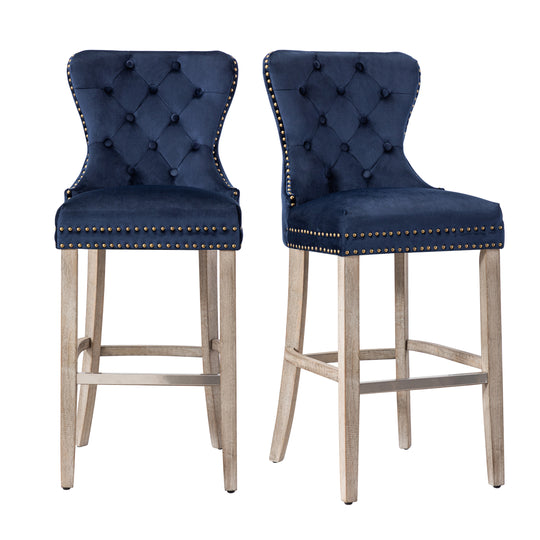 Wordford 29" Tufted Velvet Bar Stool (Set of 2), Antique Gray