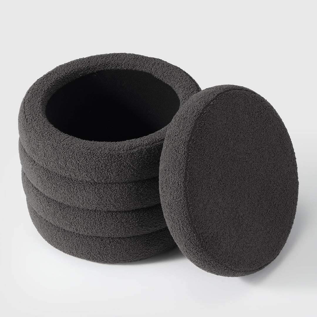 Alexandria Mid-Century Modern Faux Sherpa Round Storage Ottoman