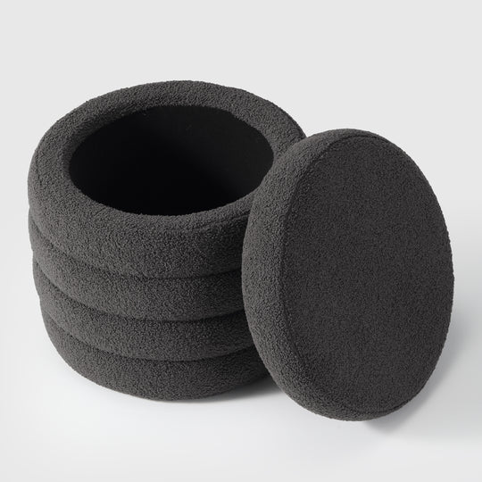 Alexandria Mid-Century Modern Faux Sherpa Round Storage Ottoman