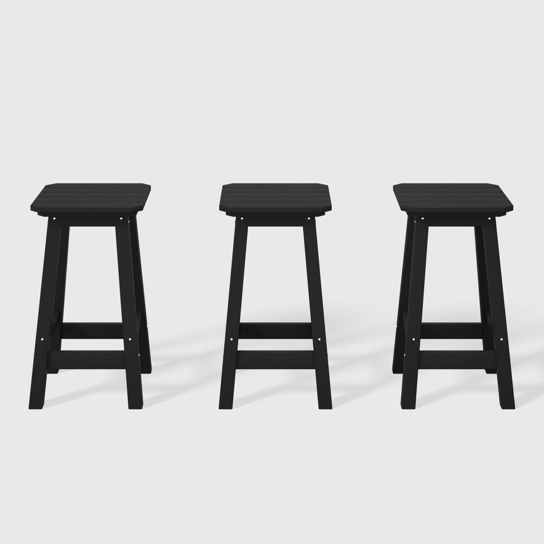 Malibu 24" HDPE Outdoor Patio Square Counter Height Bar Stool (Set of 3)