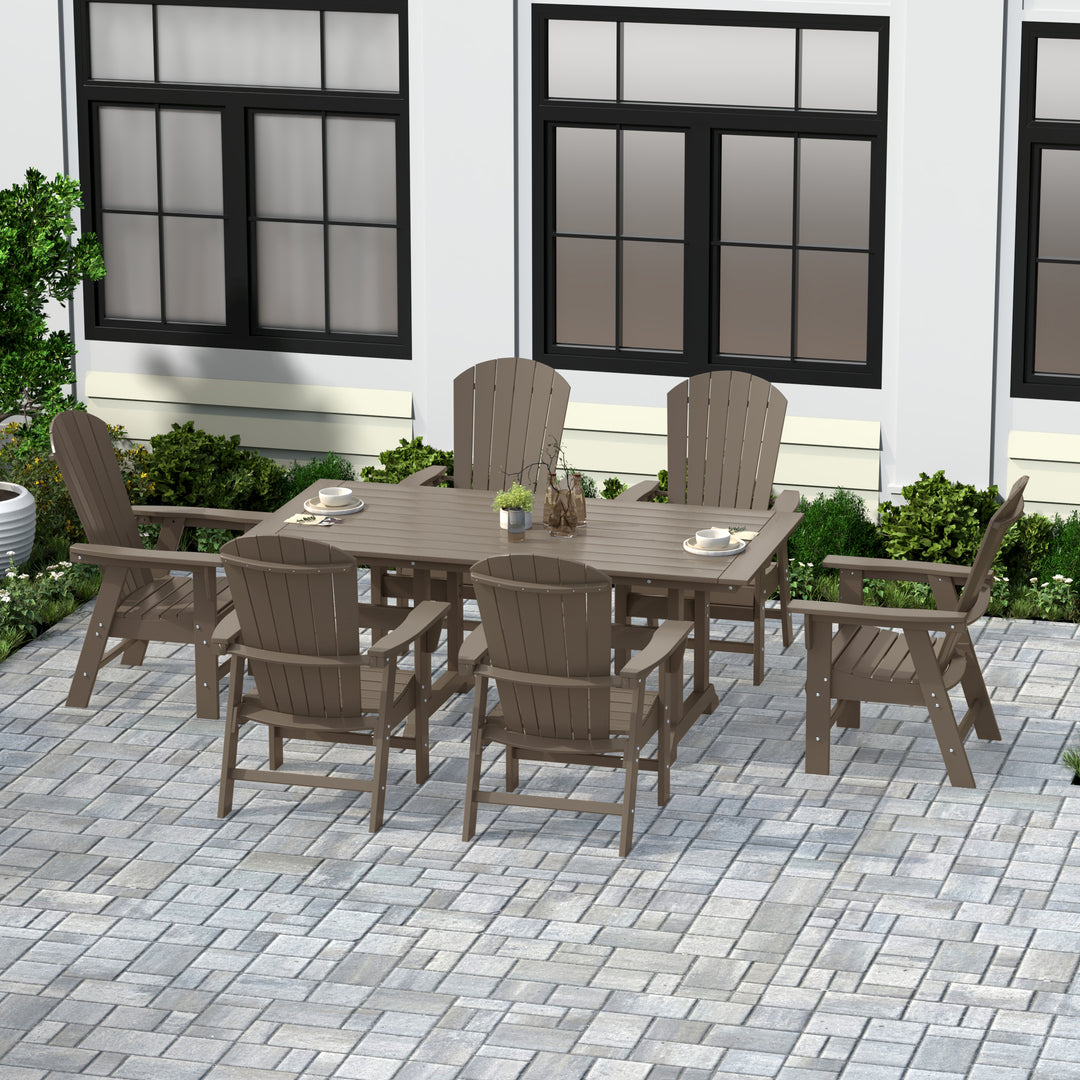 Dylan 7 Piece Outdoor Patio Dining Table and Adirondack Armchair Set