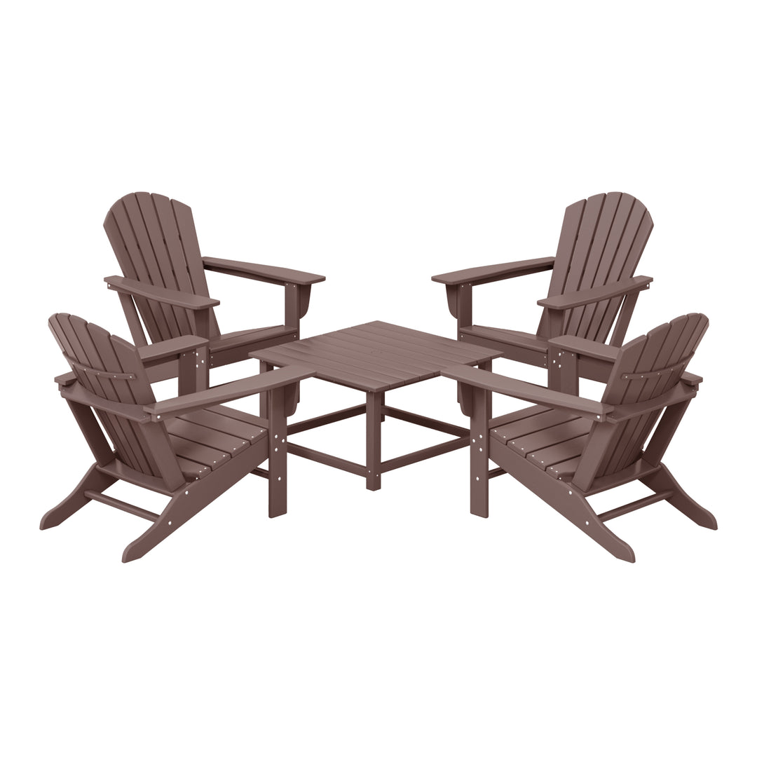 Dylan 5-Piece Outdoor Patio HDPE Adirondack Chair With Square Coffee Table Conversation Set
