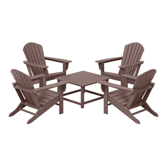Dylan 5-Piece Outdoor Patio HDPE Adirondack Chair With Square Coffee Table Conversation Set