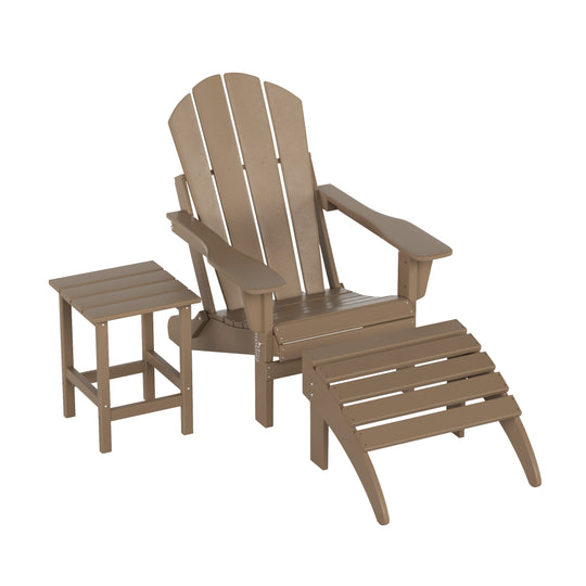 Malibu 3-Piece set classic Adirondack chair with ottoman and a small coffee table (1 seater)