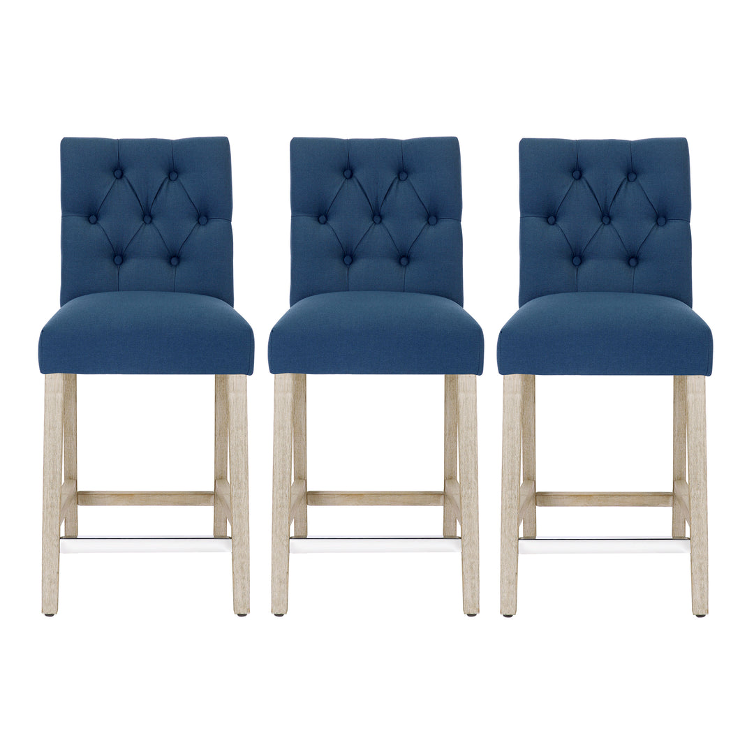 Hayes 24" Linen Fabric Tufted Counter Stool (Set of 3), Antique Gray