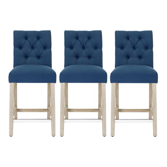 Hayes 24" Linen Fabric Tufted Counter Stool (Set of 3), Antique Gray