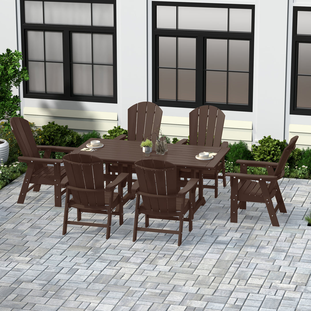 Malibu 7 Piece Outdoor Patio Dining Table and Adirondack Armchair Set