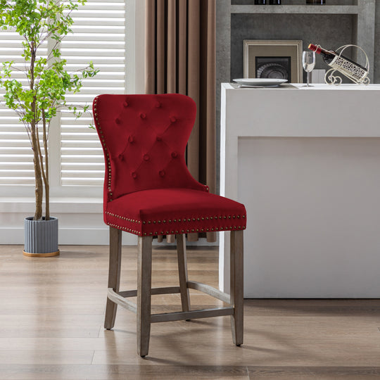 Wordford 24" Tufted Velvet Counter Stool, Antique Gray