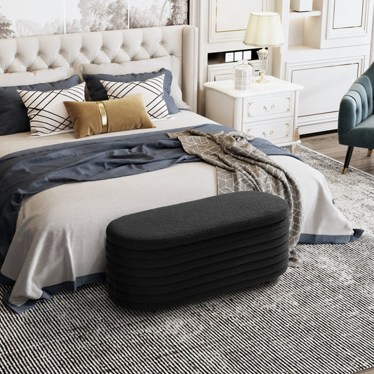 Alexandria 42" Wide Mid-Century Modern Upholstered Teddy Sherpa Tufted Oval Storage Ottoman Bench