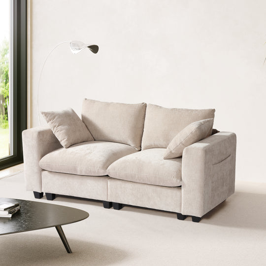 Augusta 70" Modular Chenille Loveseat Sofa With USB/Type-C Ports and Side Pockets