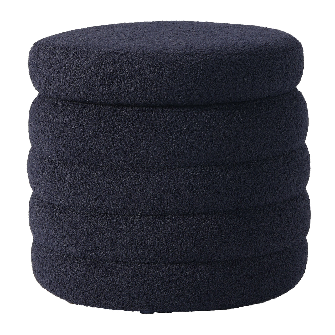 Alexandria Mid-Century Modern Faux Sherpa Round Storage Ottoman