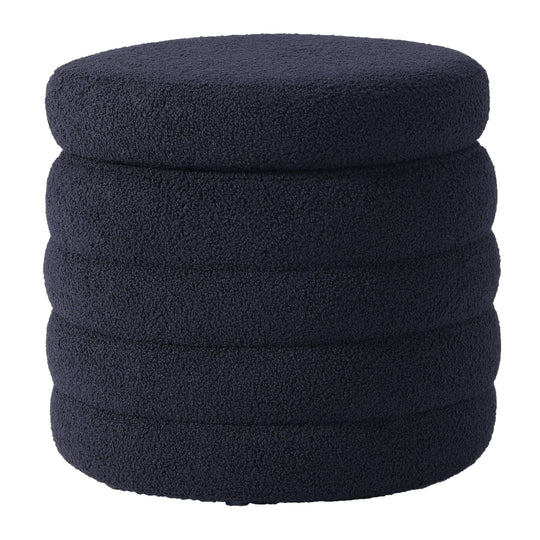 Alexandria Mid-Century Modern Faux Sherpa Round Storage Ottoman