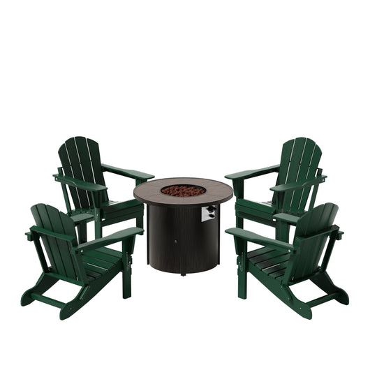 Malibu Outdoor Adirondack Folding Chair With Round Fire Pit Table
