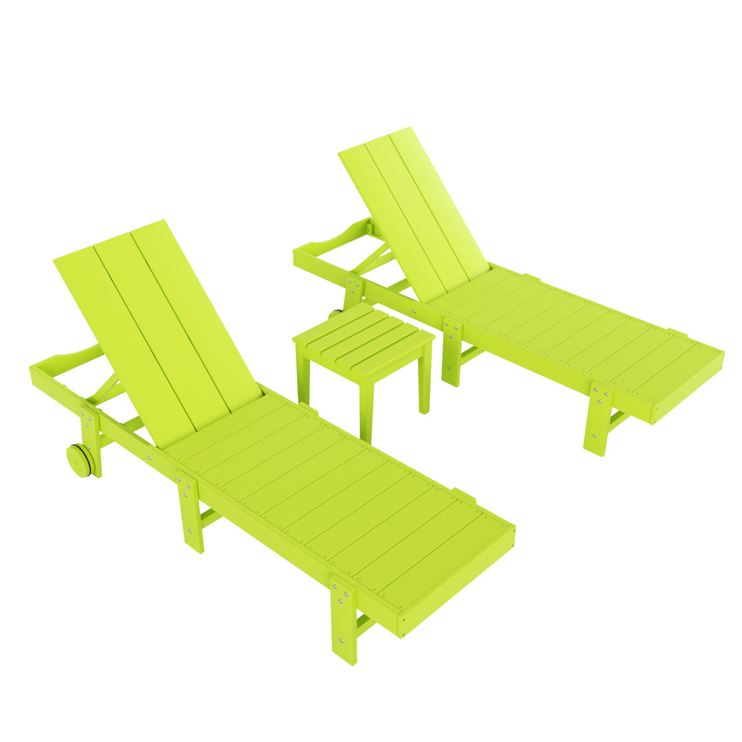 Ashore 3 Piece Modern Poly Reclining Chaise Lounge With Wheels